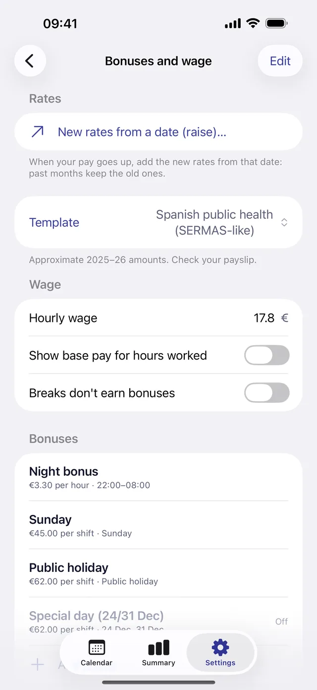 Bonus and wage settings
