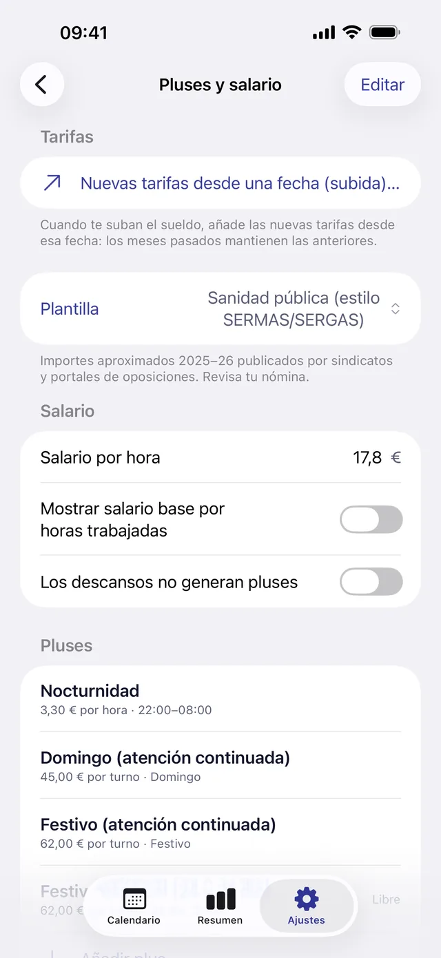 Configuración de pluses y salario