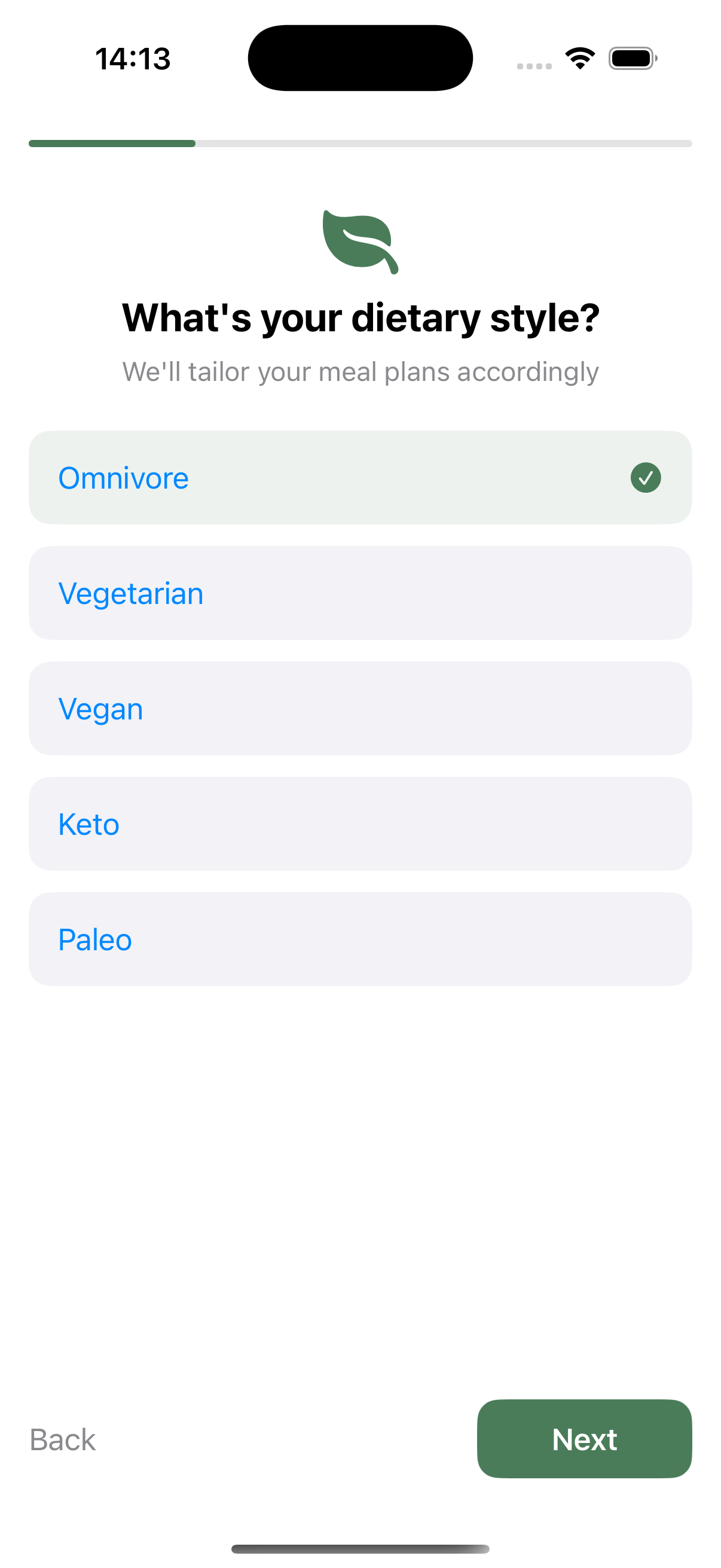 Choose dietary style